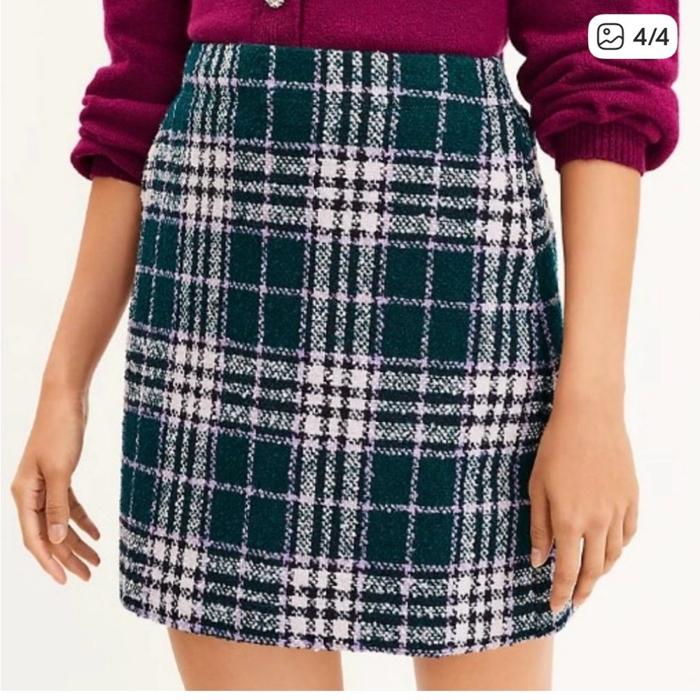 LOFT Green Pink Plaid Mini Skirt